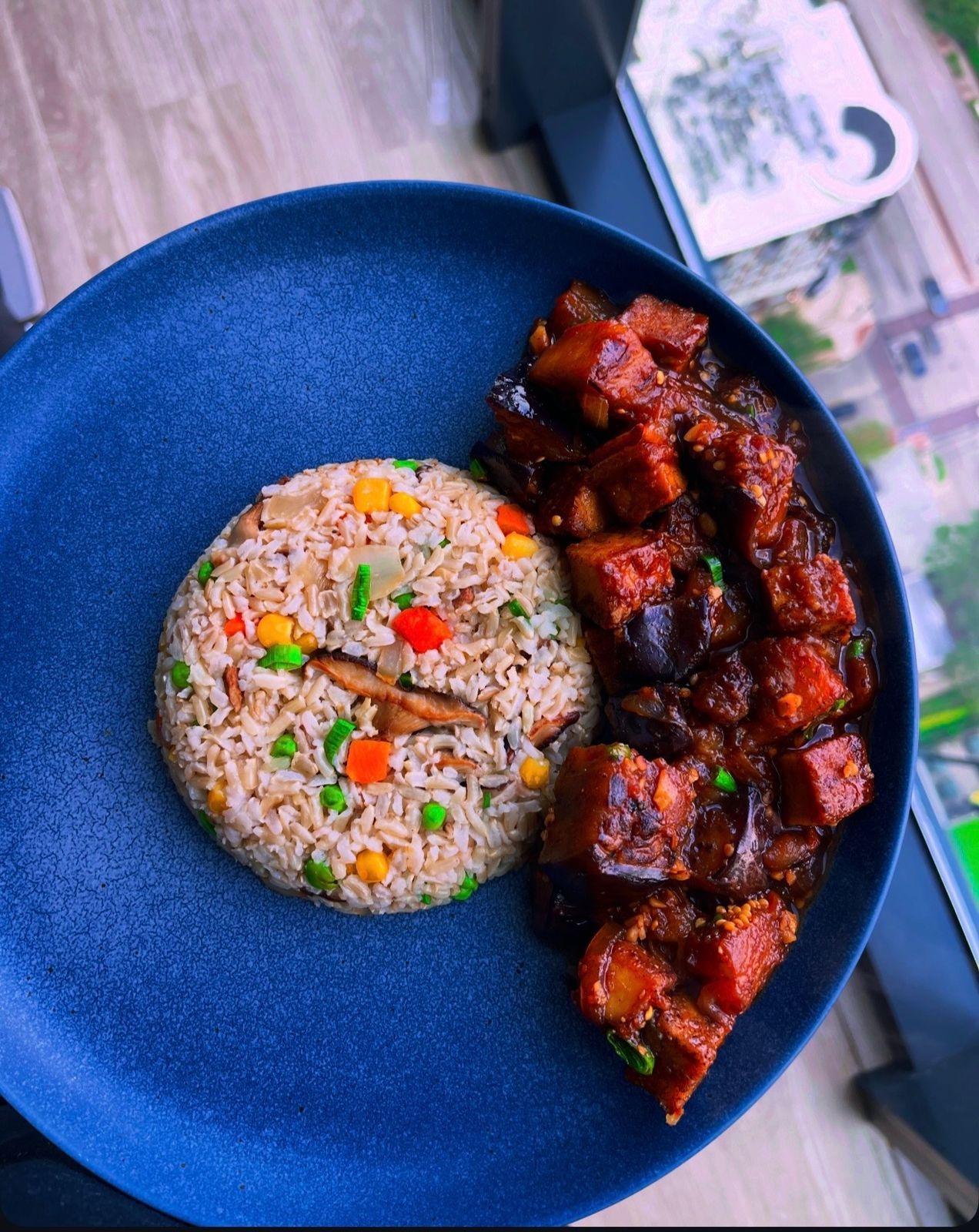 Tofu & eggplant with veggie fried rice